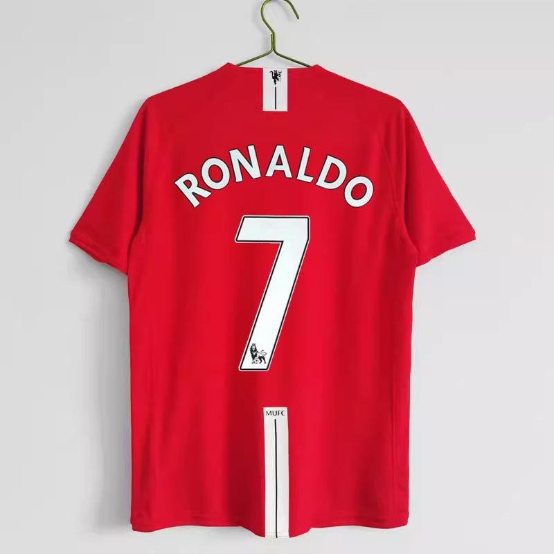 Man United 07-08 Rétro No. Maillot de Ronaldo 7 - Manches courtes/longues, Domicile/Extérieur, Premier League &amp; Ligue des Champions.